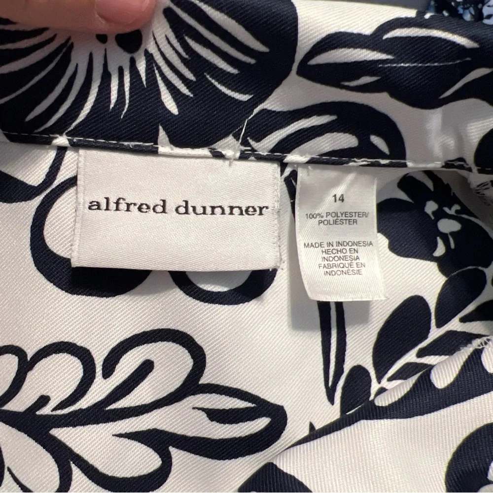 ALFRED DUNNER Sequin Jacket Womens 14 White Navy Blue Floral Shirt Shacket - Picture 5 of 9